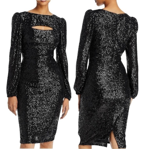 NWT AQUA BLOOMINGDALE'S Black Sequin Cut Out Cocktail Dress Size 4 - Picture 1 of 7